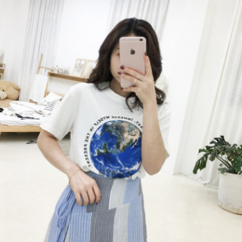 印花t恤女 2018春夏新款时尚套头棉质短袖上衣韩版都市休闲打底衫图1