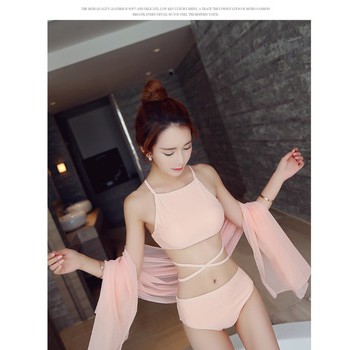 韩国性感高腰游泳衣女小胸聚拢钢托比基尼三件套分体沙滩温泉泳装图1
