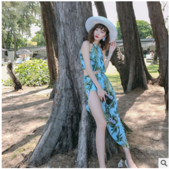 新款夏季时尚度假聚拢钢托三角分体泳衣三件套图1