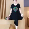 胖妹妹大码女装洋气套装2018夏季新款绣花胖mm显瘦裤子两件妈妈装