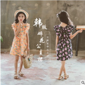女童夏装连衣裙2018韩版新款儿童纯棉无袖裙子中大童装碎花公主裙图1