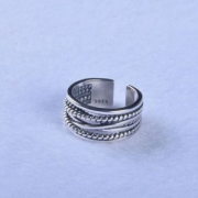 韩版风手饰品S925纯银戒指多层缠绕麻花复古风食指开口戒情侣指环