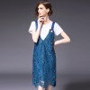 2018套装女装春夏新款内搭T恤女+高腰修身V字吊带蕾丝镂空背带裙