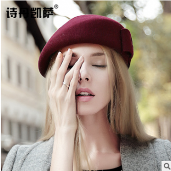 秋冬季女画家帽子保暖羊毛呢礼帽子女士空姐礼帽欧美贝雷帽图1