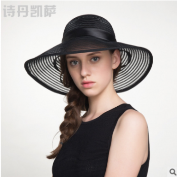 帽子夏天女式遮阳帽新款度假太阳帽防晒沙滩帽pp平板马尾批发图1