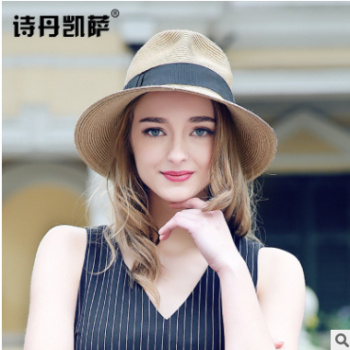 清仓特惠 新款百搭草帽女夏天长顶爵士礼帽时尚出游遮阳帽子女