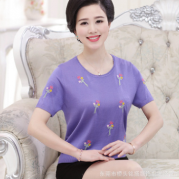 中老年女装夏装新款短袖T恤纯棉针织衫30-50岁中年女士妈妈装汗衫图1