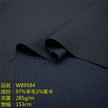 97羊毛梭织精纺弹力藏青色隐形格285克西裤毛呢面料现货W89584图1