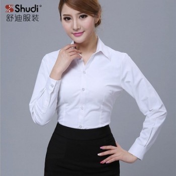 长袖衬衫女式 新款职业OL女士商务衬衫 斜纹长袖衬衫衬衣绣logo图1