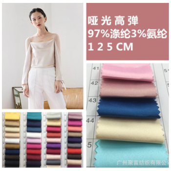 现货供应 哑光高弹真丝面料 亚光弹力色丁/有光弹力色丁图1