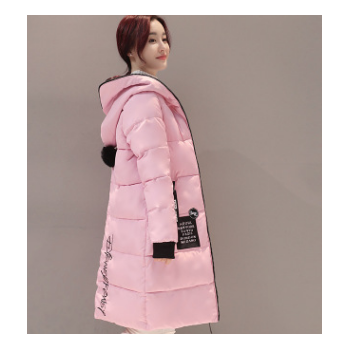 2018新品羽绒棉衣女装长款过膝贴标连帽毛领棉服加厚保暖外套批发图1