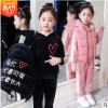 采源宝2018新款童装秋冬一件待发中大童女童金丝绒套装双面绒加厚
