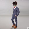 2018男童秋冬套装 童服装加绒小西服三件套韩版格子童套装一件代