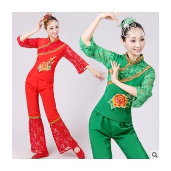 新款成人秧歌服女演出服民族舞蹈中老年腰鼓服装广场舞扇子舞服图1