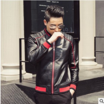 厂家直销 海宁真皮皮衣男时尚棒球服打孔外套男士绵羊皮夹克定制图1