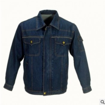 春秋季长袖纯棉水洗牛仔服批发 机械工厂耐磨工作服电焊劳保服图1