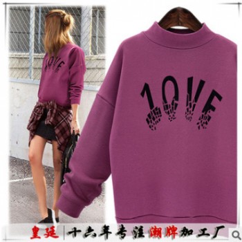 秋冬加绒女卫衣定制潮牌明星款百搭女卫衣外套印logo 服装加工厂图1