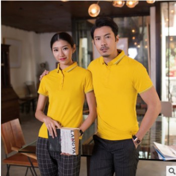 现货供应男女情侣款短袖T恤加工定制 时尚休闲纯色翻领广告衫批发