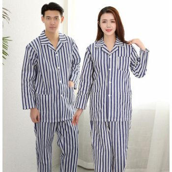 专业定制纯棉医院医用长袖条纹蓝色病号服住院病人服患者服批发图1