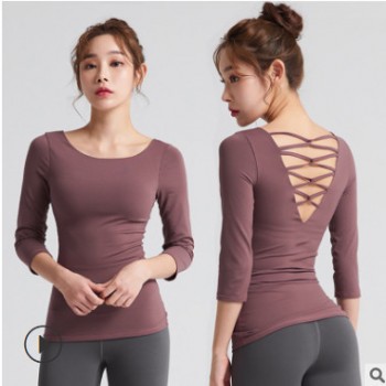 秋冬新韩版瑜伽服上衣女xexymix美背普拉提八分袖运动舞蹈训练服