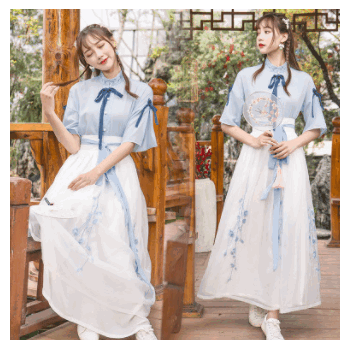 改良汉服汉元素女立领五分喇叭袖 复古上衣大摆绣花长裙图1