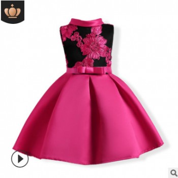 亚马逊ebay 欧美女童连衣裙 绣花中大童礼服裙 新年童装