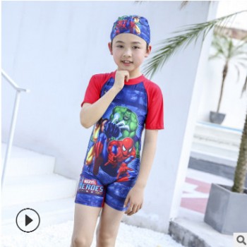 新款儿童泳装绿巨人蜘蛛侠套装连体游泳专业男女童厂家直销图1