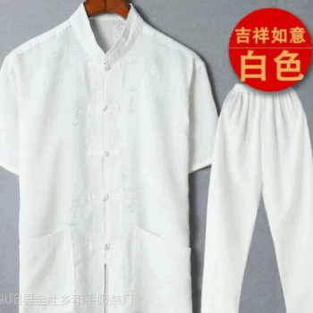 唐装真丝男士短袖上衣套装图1