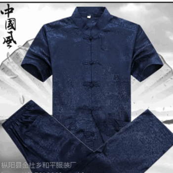 唐装真丝男士短袖上衣套装