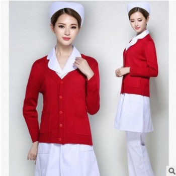 护士毛衣开衫外套藏蓝色红色粉色医院工作服修身医院医生保暖V领