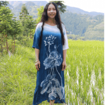 原创设计夏季新款荷韵手工蜡染长袍显瘦连衣裙女蜡染长袍 批发图1