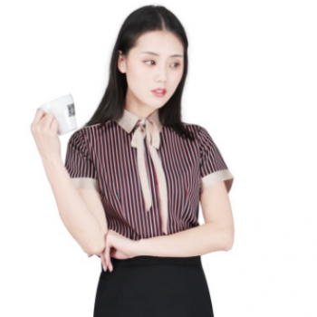批发女式衬衫 紫红条纹衬衫夏季短袖衬衣成都加工定做职业装衬衫