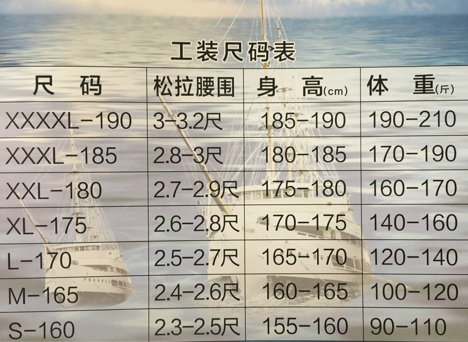 尺码表001