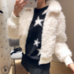 法国M家2018秋冬新品公主风牛奶白羊羔绒短款加厚宽松外套上衣女