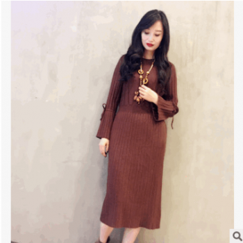 中长款过膝套头毛衣长裙女2018秋冬季新款加厚长袖打底针织连衣裙