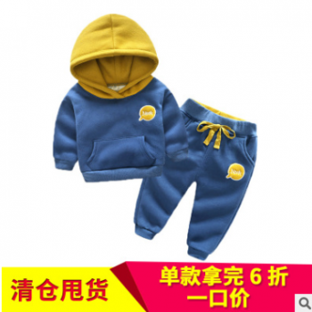 童装套装男童女童加绒加厚套装秋冬2017新款儿童保暖卫衣套装批发图1
