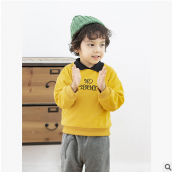 童装男童套装2018韩版字母螺纹袖卫衣儿童套装一件代发
