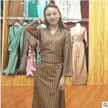 条纹单色西藏服 少数民族藏族演出服装 新款婚庆日常穿搭藏服批发图1