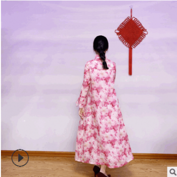 中国风宽松数码印花苎麻连衣裙图1