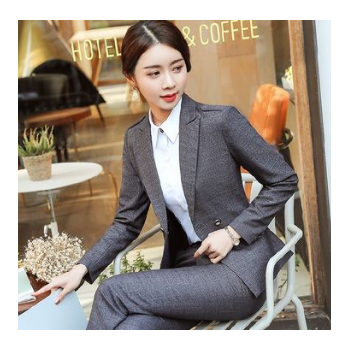 西装修身气质面试长袖职业装 女士韩版时尚工装商务正装白领制服图1