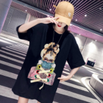 （实拍）潮牌短袖T恤女2019夏季新款韩版宽松嘻哈中长款ins上衣服