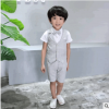 批发2017夏新款男童童装儿童礼服套装棉麻衬衫马甲三件套一件代发