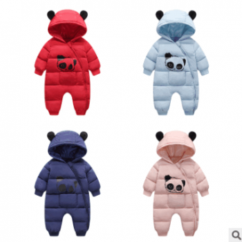婴幼儿加厚连体哈衣爬服冬季宝宝爬服熊猫连体衣跨境婴儿服装图1