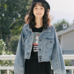 新款2019春季韩版女装学生宽松撞色纽扣短款牛仔外套