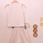 厂家直销婴幼儿背心套装天然彩棉2018夏季新品提花薄款婴儿服批发