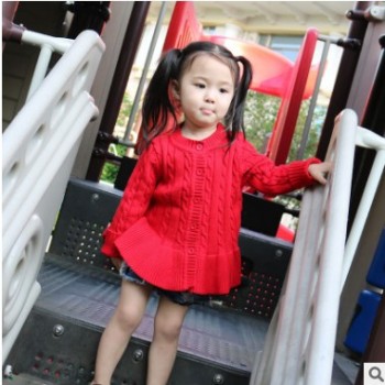 2019ins女童春款纯棉中长麻花毛衣开衫儿童韩版外套图1