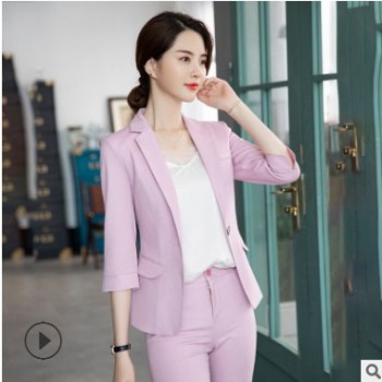 时尚韩版小西装套装女2019年春夏款职业装7分袖西装套裤女工作服