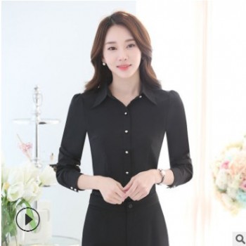 厂家批发冬季新款加绒加厚打底长袖衬衫女职业衬衣工作服一件代发