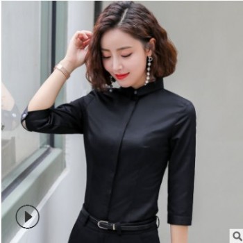 2019年春夏新款职业装中袖衬衫女士韩版大码女装办公室工作服衬衣
