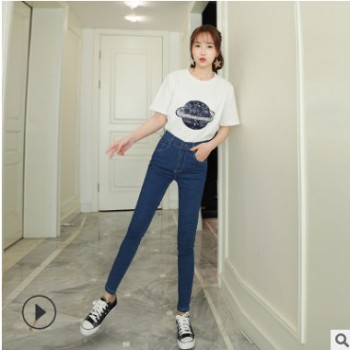 一件代发牛仔裤女小脚裤春夏2019新款韩版高腰显瘦修身紧身长裤子图1